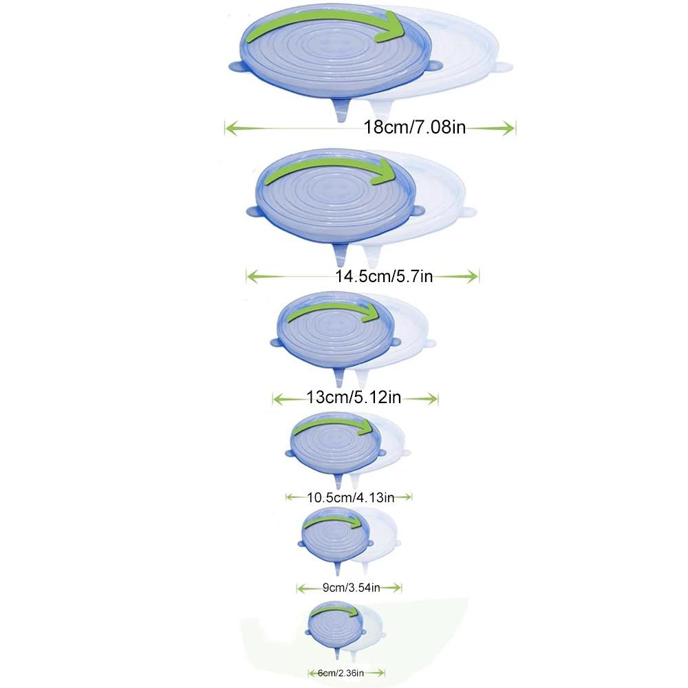 6-piece set of food-grade silicone preservation lids, reusable, universal sealing round lids for food, kitchen accessories 6-piece set of food-grade silicone preservation lids, reusable, universal sealing round lids for food, kitchen accessories