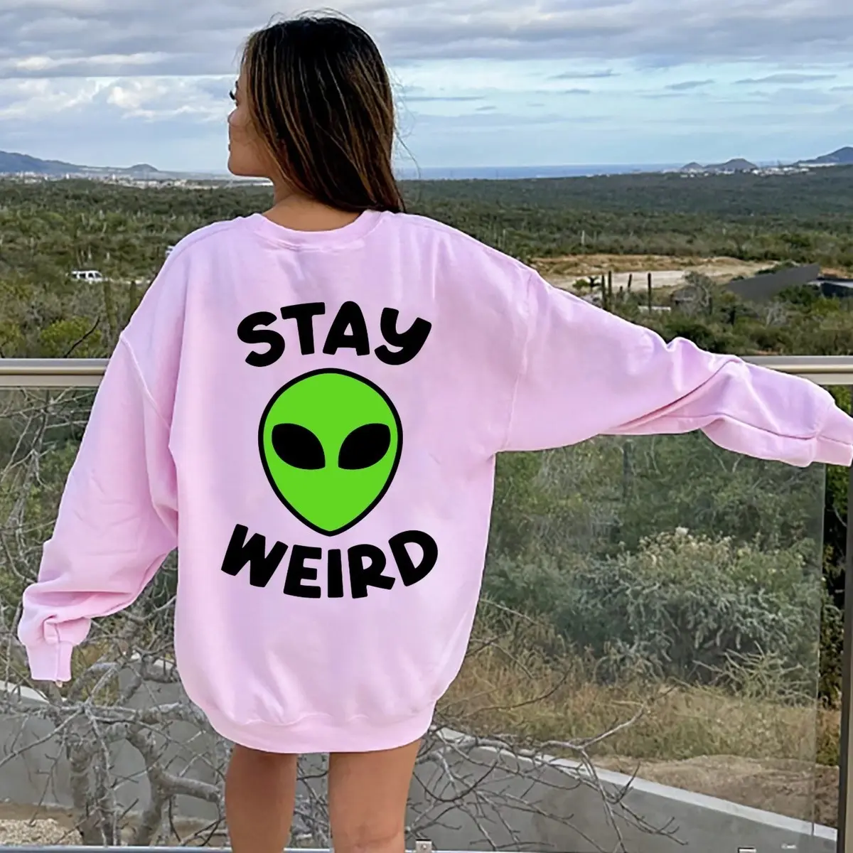 Stay Weird Crewneck, Comfort Colors, Alien, Crewneck, Trippy, Cotton Casual Sweatshirt Womenswear Black Green Pink Sweaters Tops