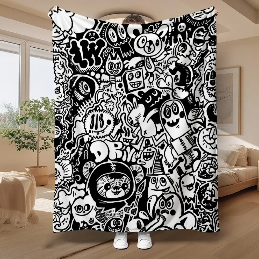 DIY Colorable Cartoon Flannel Throw Blanket - Cozy Warm Soft Decorative Air Conditioning Blanket for Kids & Adults, Creative Home Decor, Comfortable Exquisite Gift for Anniversary, Festival, Birthday, Cozy Warm Blanket, Decorative Blanket