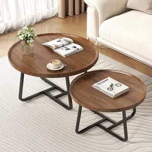 2 PCS Nesting Coffee Tables Set Mid Century Modern Small Round Side Tables for Living Room, Easy Assembly Circle End Tables for Sofa Bedroom Balcony, Space-Saving Furniture