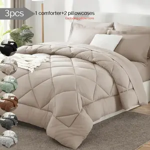 3pcs soft and comfortable bedding set, including comforter and pillowcase, super fluffy duvet, perfect for family bedrooms, comfortable and warm sleeping experience, Soft Bedding Sets