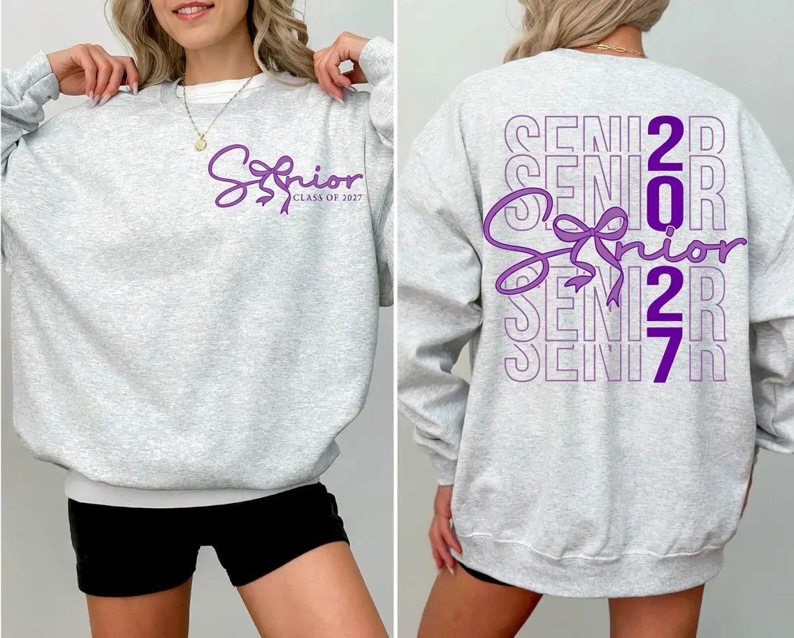 Senior 2027 Sweatshirt, Class of 2027 Crewneck Sweatshirt, Purple Coquette Bow Senior Sweatshirt, High School Senior 2027 Graduation Sweatshirt, Trendy Senior Class Pullover Gift for Girls