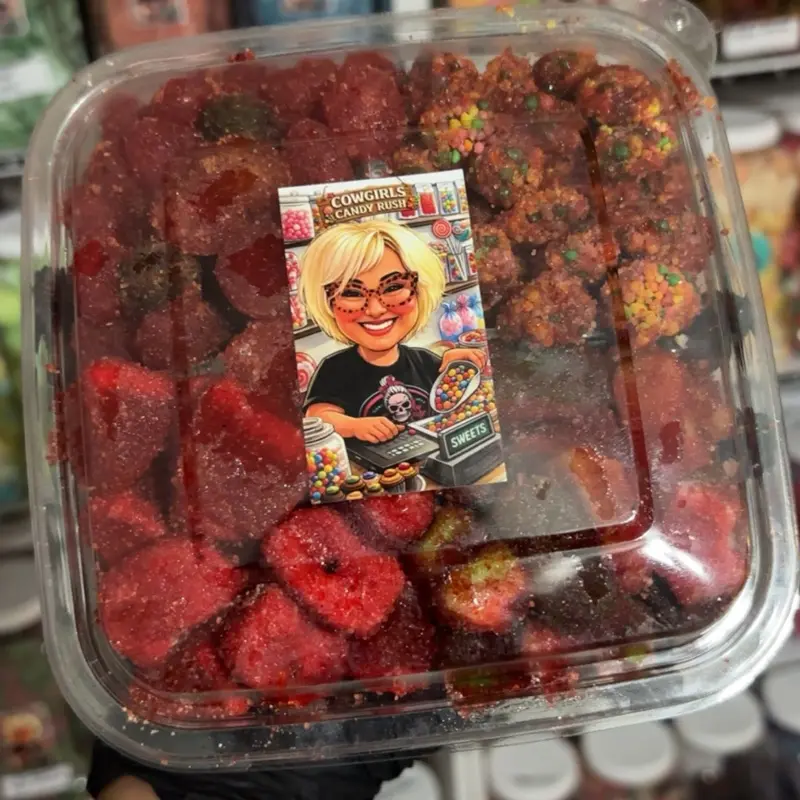 Cowgirls Candy Rush Chamoy & Chilito Snack Tray-Gushies-Nerdz-Watermelon Slices-Mango Slices-Sweet Snack