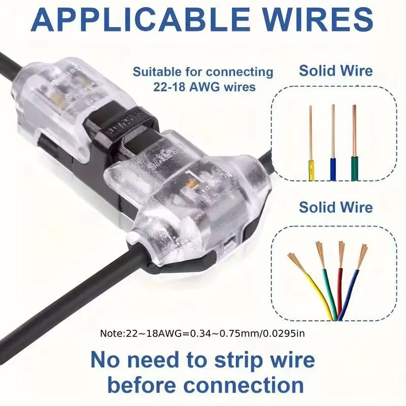 5/10/20 T Tap Wire Connectors T1, 1 Way T Type 1 Pin Wire Splice Connectors, Solderless No Stripping Wire Connector for LED Strip, Led Light Strip Connectors, Automotive Fits 18-22 AWG Wire Quick Connectors