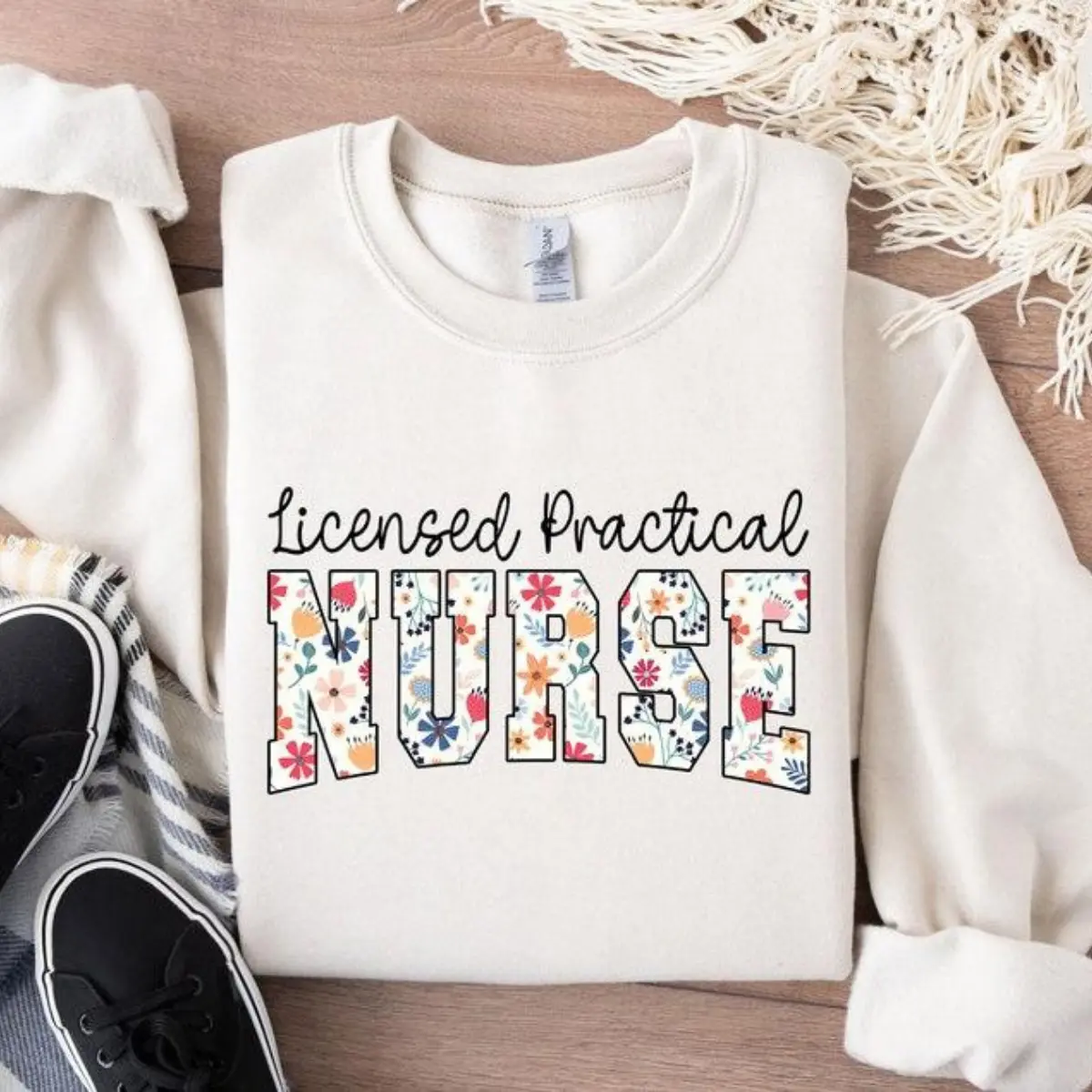 LPN Sweatshirt Floral, Licensed Practical Nurse Crewneck, LPN Shirt, RN Nurse Sweater, LPN Graduation Gift, LPN Nurse Appreciation Gift, Menswear Black Shirts