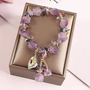 Amethyst Lavender Irregular Crystal Chip Bracelet for Women Stretch Bracelet Adjustable