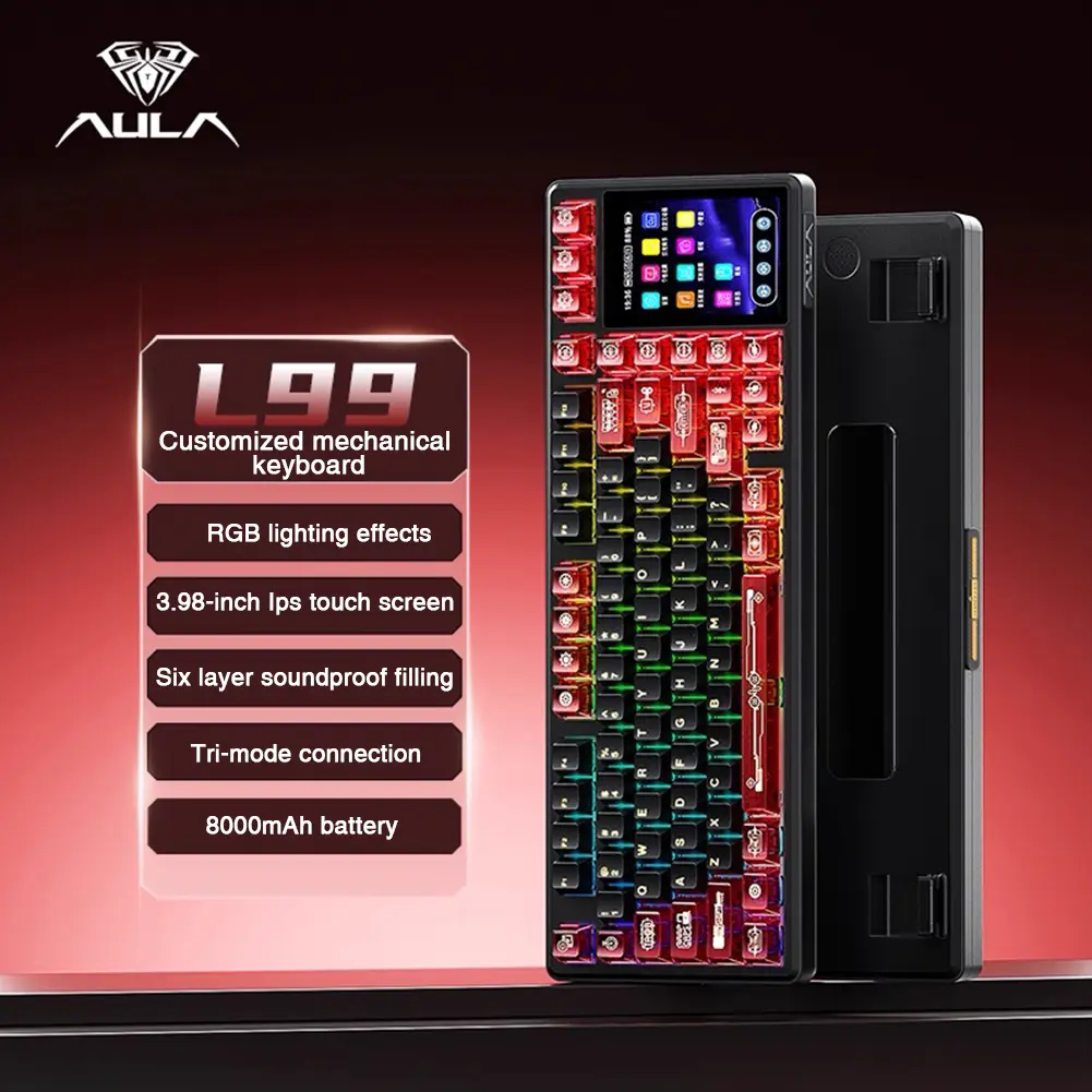 [NEW] AULA L99 Tri-Mode Wireless Mechanical Keyboard – Ergonomic Design with HD Smart Screen, RGB Backlight, Compact Keyboard for Gaming/PC/Mac,back to school,back to school shopping