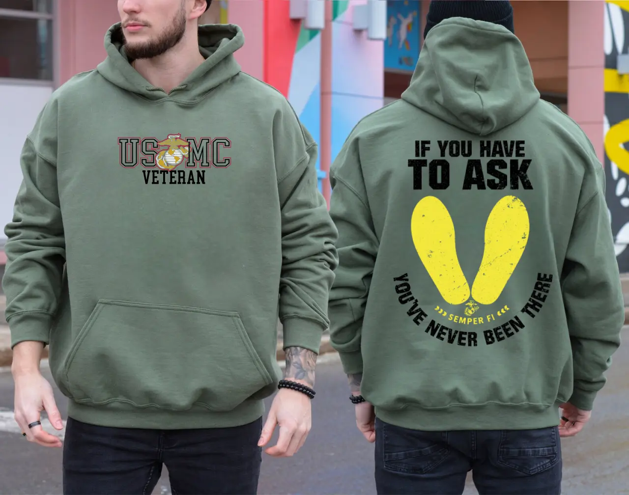 If You Have to Ask Semper Fi Hoodie, USMC Veteran Military Pride Pullover, Marine Boot Prints Graphic Sweatshirt, Patriotic Gift for Veterans