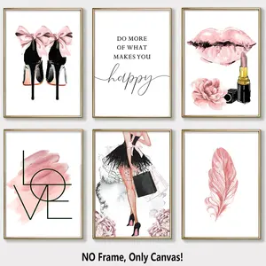 6-Piece Unframed Canvas Posters, Fashion Women's Life Aesthetic Decor, Modern Art Wall Art for Living Room & Bedroom, No Frame Included, Modern Home Decor