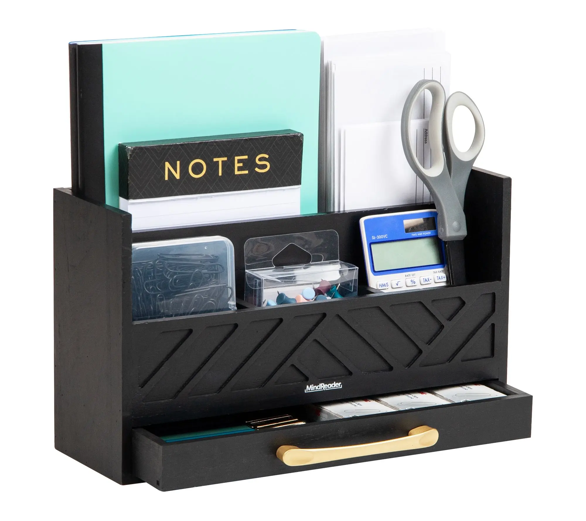 Mind Reader 5-Compartment Desktop Organizer, Rustic Wooden