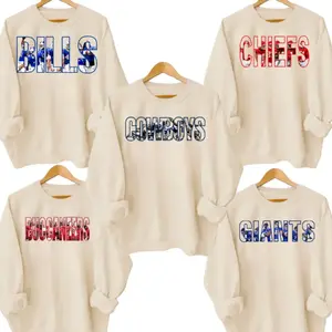 ALL FOOTBALL TEAMS Letter Player Sweatshirt, SAND COLOR All Team Football Sweater for Football Fans Collar for Men Women Cotton, Unisex Game Day Shirt Gift , Menswear Tops - TC