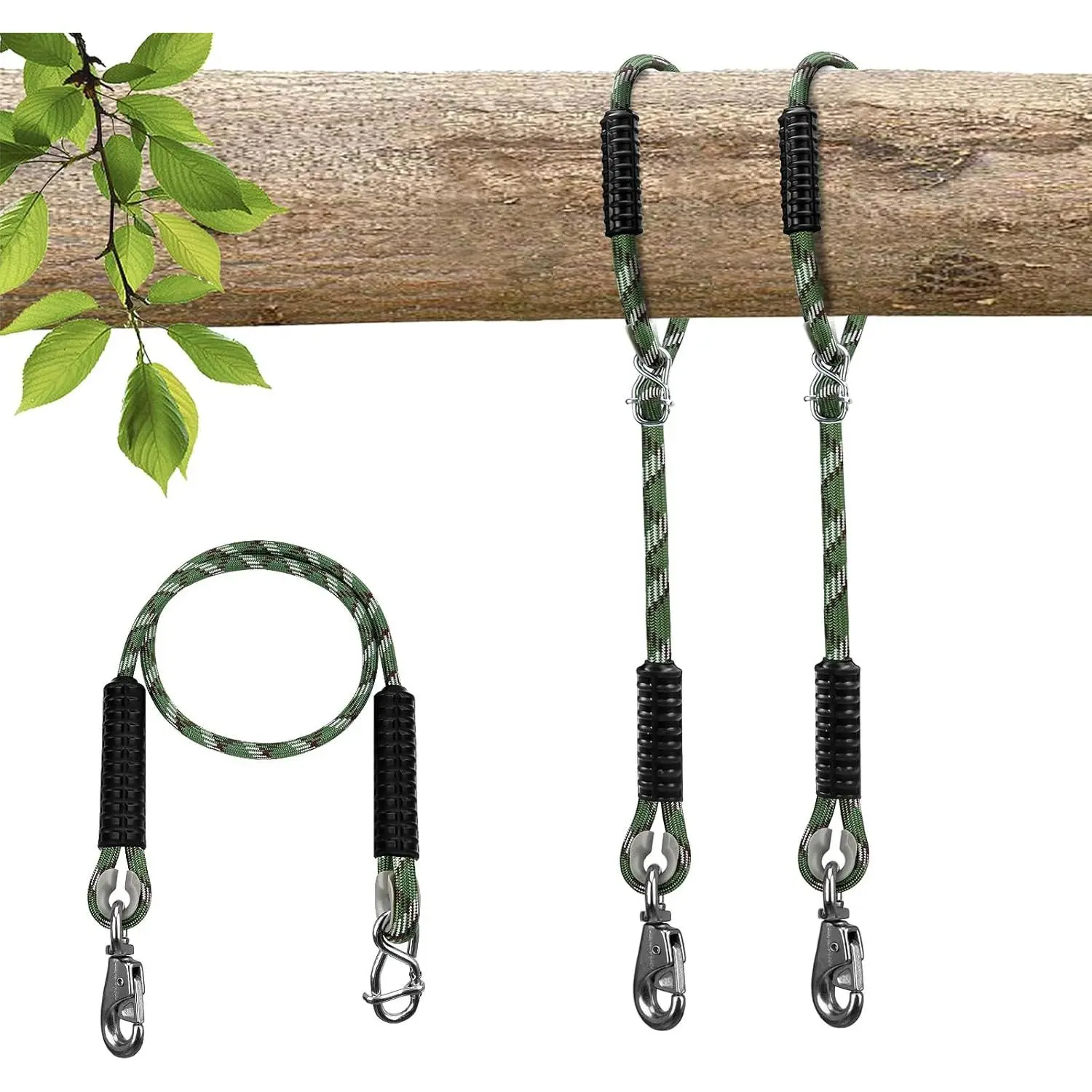 2-Pack Green Sturdy Tree Swing Hanging Straps, 5.6Ft Adjustable 360° Rotation 1000LBS Heavy Duty Accessories for Outdoor Play, Hammock, Playground Set