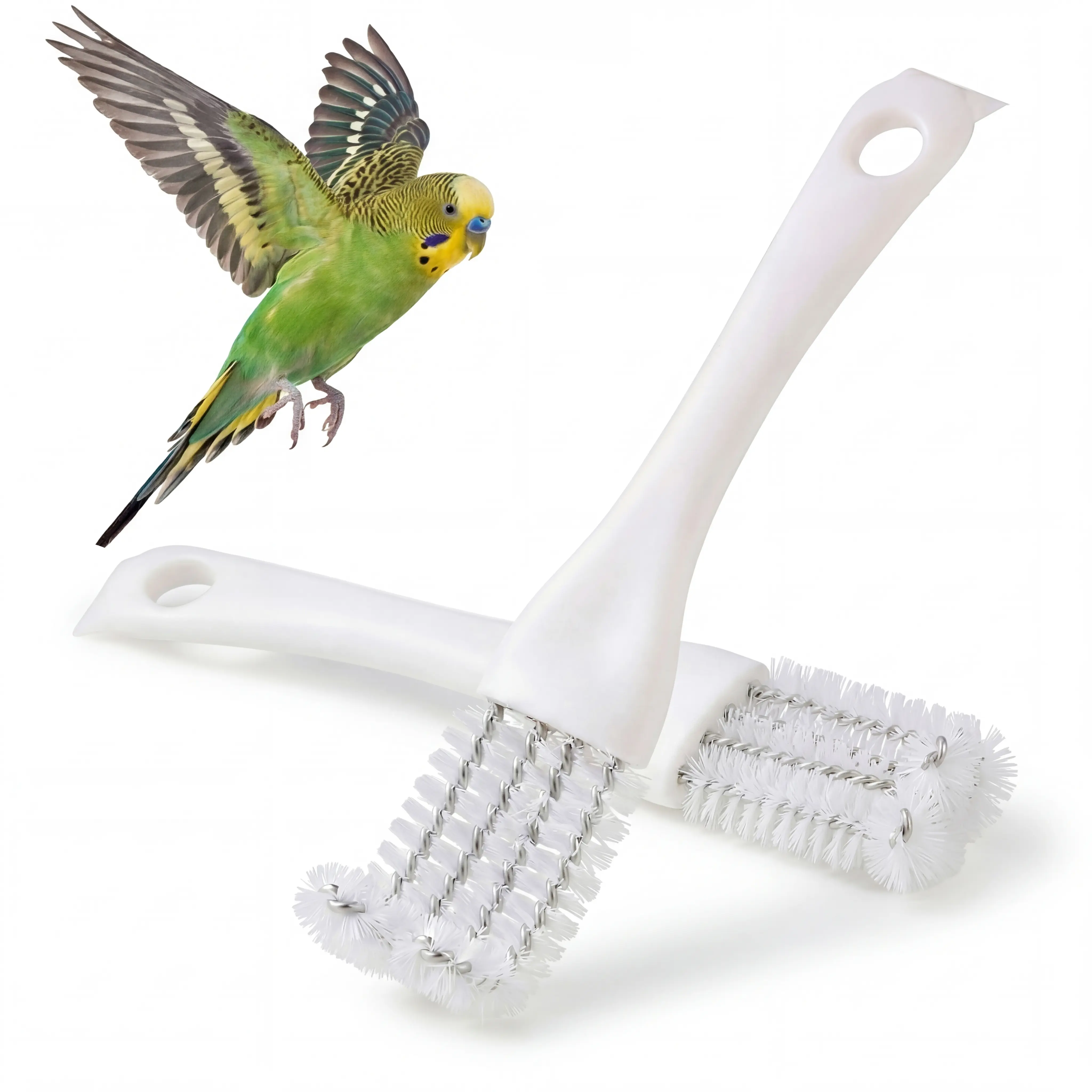 Bucatstate All-in-1 Bird Cage Cleaning Kit - Angled Brush, Poop Scraper for Parrot Cages & Accessories, Bird-Safe Steel Parts, Deep-Scrubbing for Owner Daily Spot Cleans