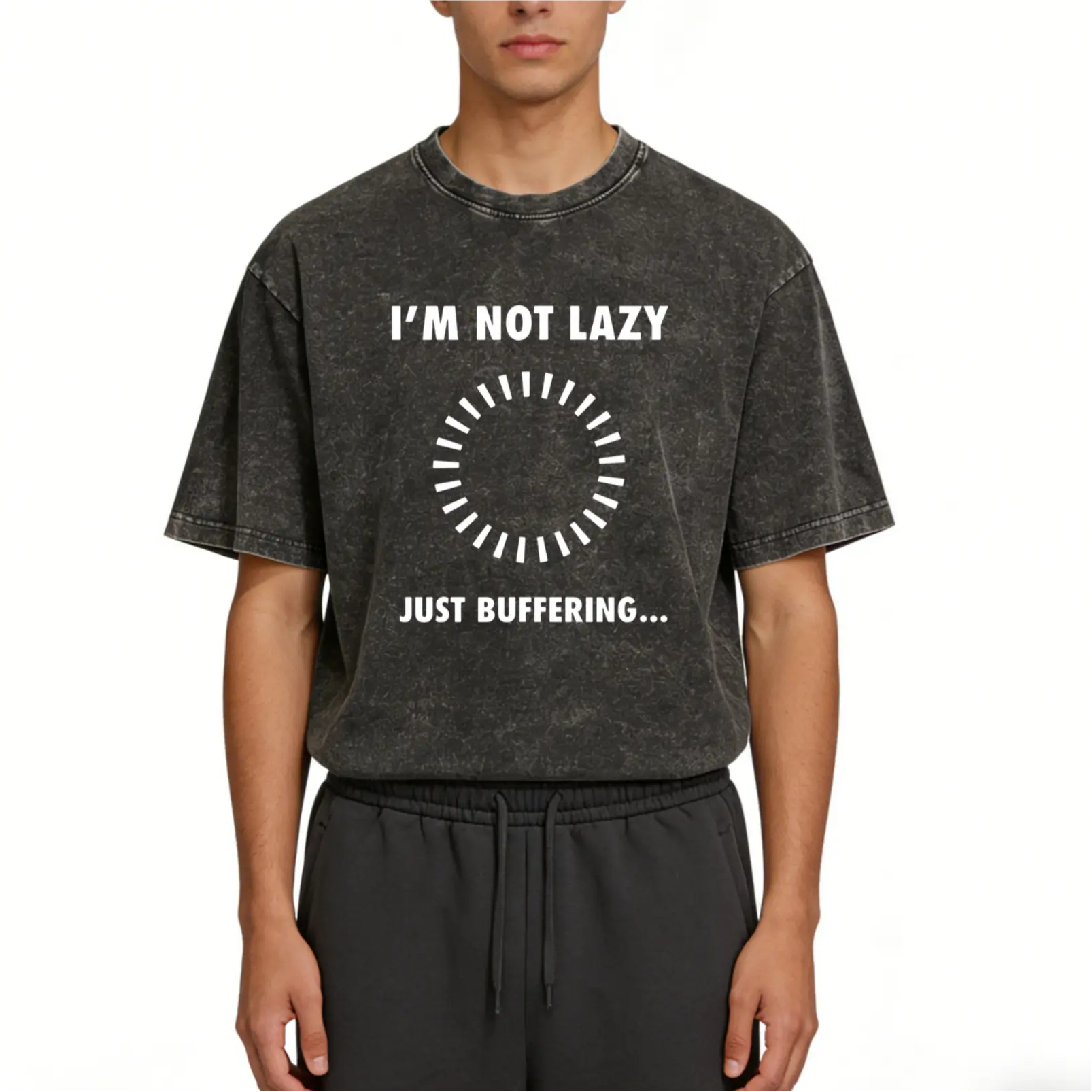Funny 'I'm Not Lazy Just Buffering' T-Shirt for Programmers & IT Pros – 100% Cotton Geek Gift with Loading Buffer Icon, Sizes S-XXXL
