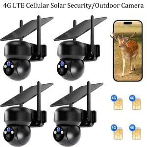 4-Pack 4G Tracking Solar Camera | No WiFi Solar Powered Security Camera Outdoor Built in SIM Card 2K Battery Wireless Cameras for Home Surveillance Outside 360° Live View Motion Detection(7-day free trial, subscription required for unlimited data)