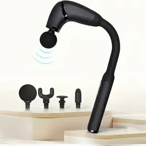 Battery-Powered Massage Gun with Upgraded Extended Handle, 4 Heads, 5 Adjustable Speed Levels - Back Massagers, Portable Neck Relaxer, Deep Tissue Muscle Tension Relief Device