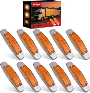 Nilight 10-Pack 6.3in Rectangle Amber Side Marker Lights, 12-LED 3-Function (High/Low/Strobe) Car Accessories, IP67 Waterproof, Stainless Steel Chrome Bezel, 12V Surface Mount for Truck, Trailer