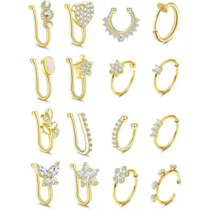 FIASASO Unisex U-Shaped Non-Piercing Nose Cuff, Adjustable Fit CZ Dangle Nose Ring Jewelry, Clip-On Hoop for Cartilage Tragus, Ideal for Parties Weddings
