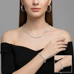 Women's Fashion Necklace Earrings Bracelet Jewelry Set Rhombus Pattern Elegant for Party Bride Wedding Valentine's Day Accessories Silver Copper