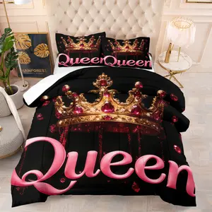 Valentine's Day Theme Comforter Set (includes 1 Quilt and 1-2 Pillowcases), Crown Design Bedding, Perfect Girls Bedroom Decor Gift