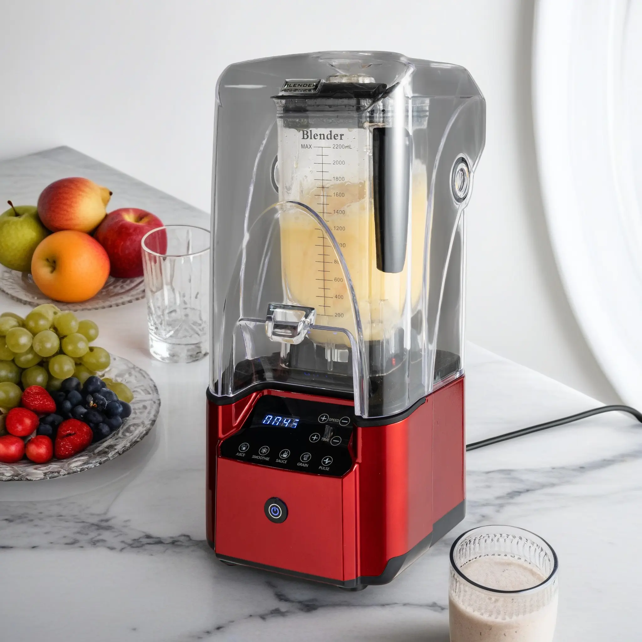 Commercial Grade Square Body Multi-Functional Juicer-Blender, 2200W High-Power Smoothie Maker, 74oz Countertop Blender for Shakes, 6 Blades, Tamper, 8-Speed Ice Crusher, LED Display, Home Multifunction Juicer for Hotels