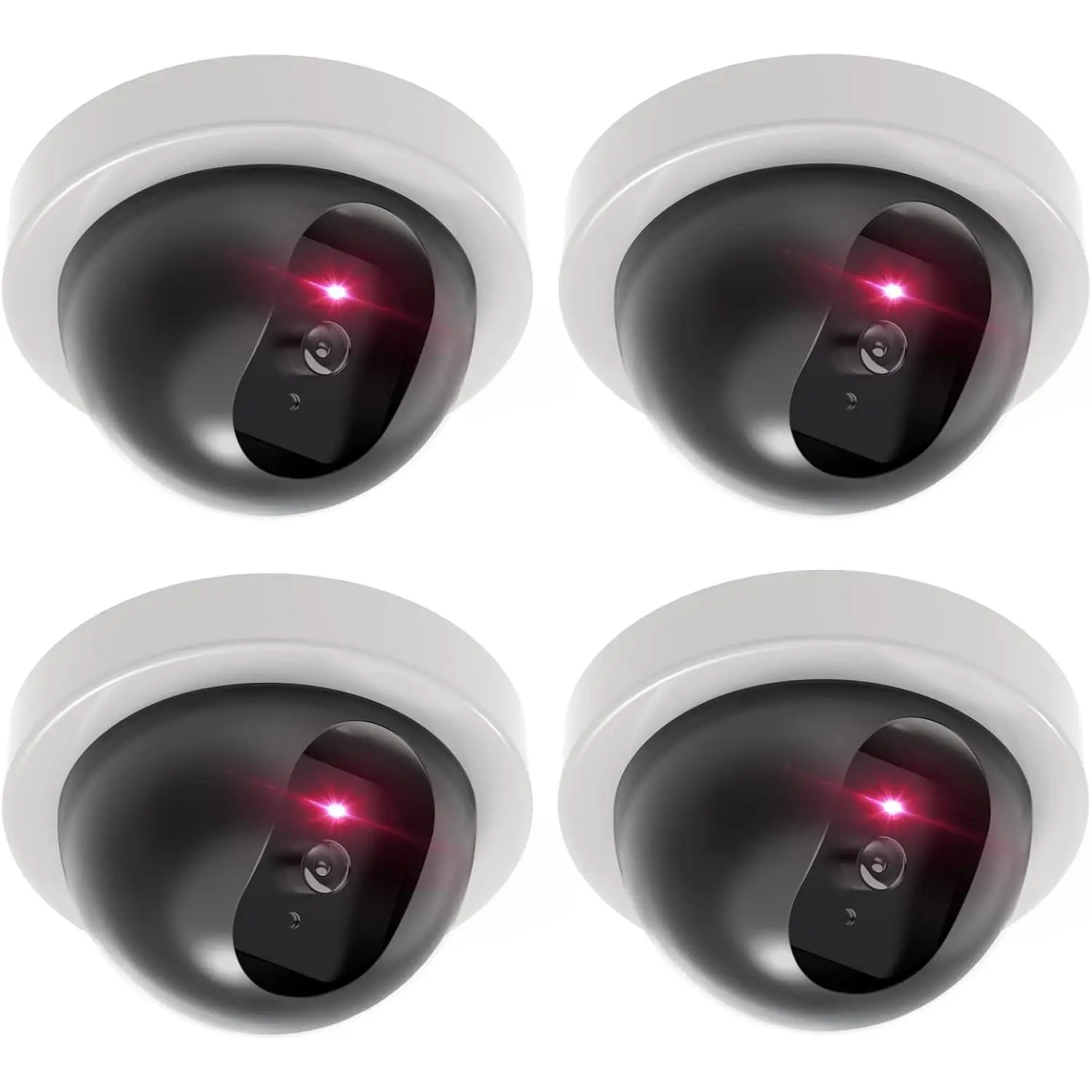 White Digital Dummy Fake Security Dome CCTV Camera with Flashing Red LED Light, Security Alert Sticker Decals (SDW-4) - 4 Packs, Thieves, Office, Store, Yard
