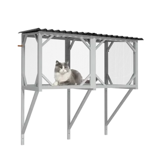 Cat Window Perch Catio for Indoor Cats Wooden Hammock with Mesh Large Box for Sunbathing Napping & Outdoor View Fits Sliding Windows 43.3" x 25.2" x 47.2" Sturdy Structure Multi-Angle Views Easy Installation