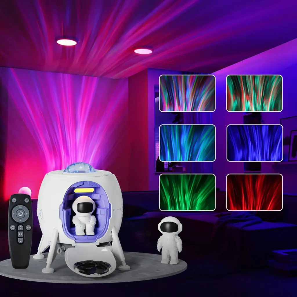 2-in-1 Astronaut Lander LED Projector Night Light - Built-in Speaker, White Noise Mode, Auto Shut-off, Led Multicolor Color Adjustable Light, Novelty Lighting for Kids Bedroom Ceiling Decor Gifts, Color Adjustable Led Light Novelty Lighting