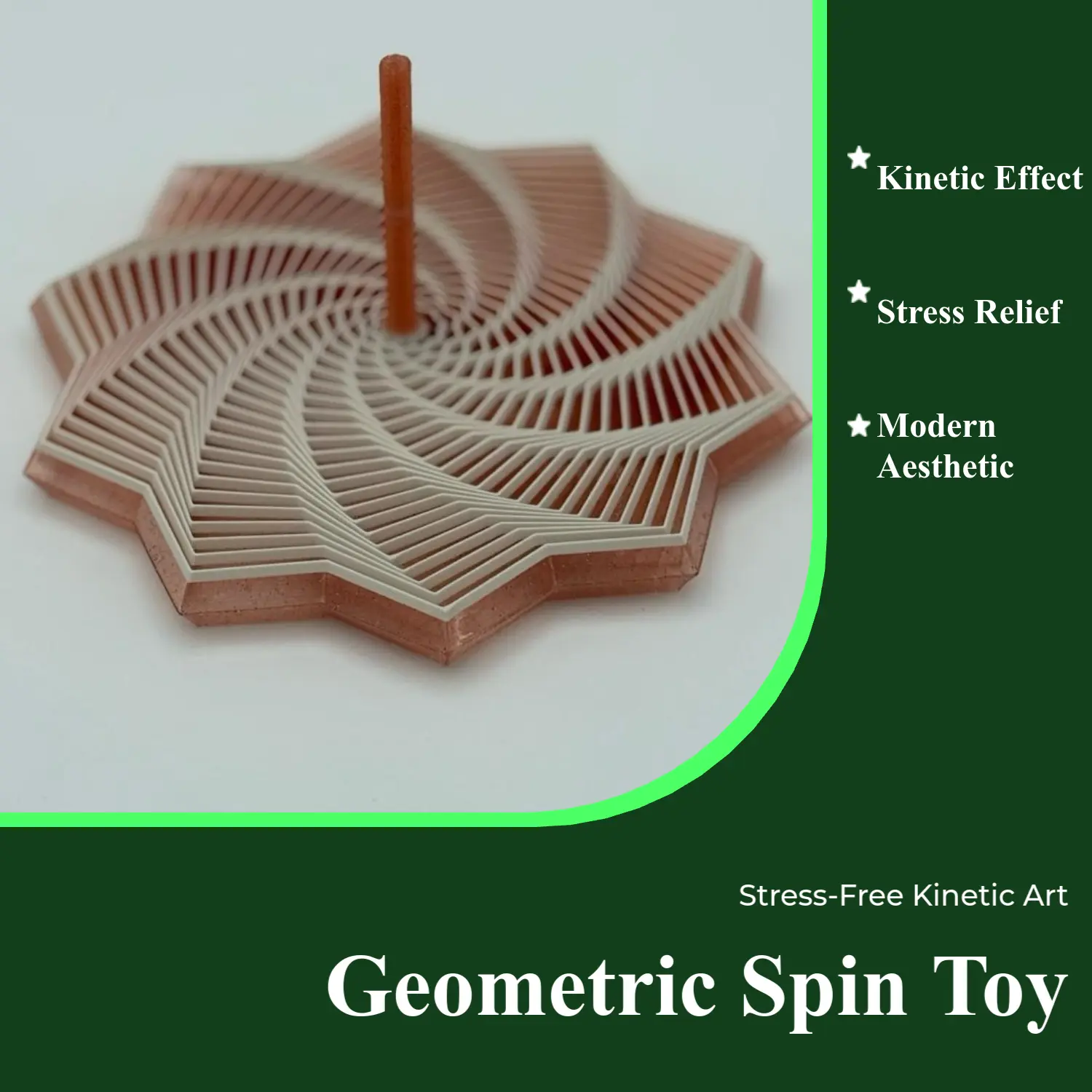 Handcrafted Geometric Kinetic Art Spinner - 10-Point White Top Layer ...