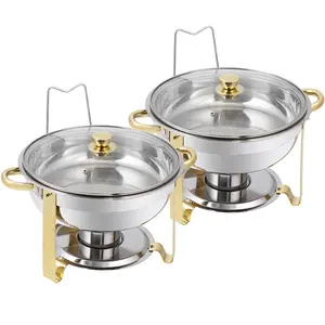SUPERDEAL 2 Pack Chafing Dish Buffet Set Round with Glass Lid & Lid Holder Stainless Steel