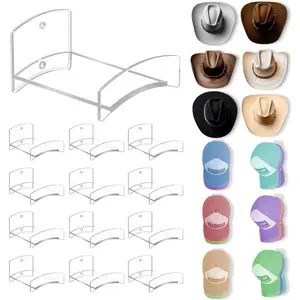 Cowboy Hat Rack(12Pack)-Wide Brimmed Organizer-Strong Adhesive Cowboy Holder-2.2Inch Hooks for Walls-2 Mounting Option Holder- Hangers for Doors and Closets-Clear