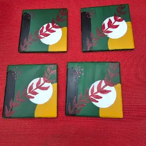 Ceramic Tile Coaster Set/ Hand Painted