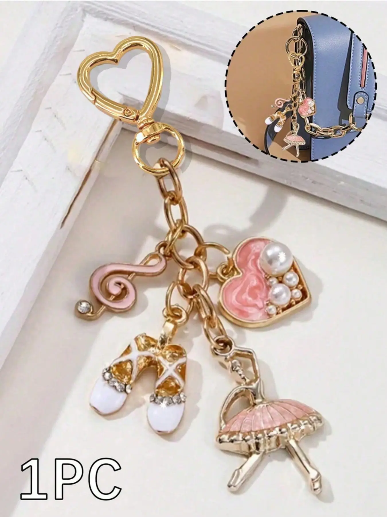 Elegant Ballet Shoe Keychain for Girls, Cute Bag Charm, Gift for Dance Lovers, Handbag Accessory, Backpack Pendant, Key Ring