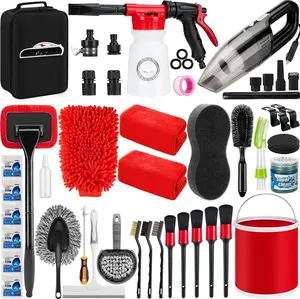 46 count  Wash Cleaning Kit with   Sprayer Detailing Brushes  Vacuum Collapsible Bucket Windshield Cleaning Tool Tire Brush Towels Complete Interior Exterior Detailing Set for