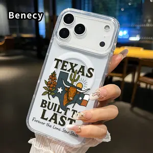 Texas Spirit Icon Pattern Magnetic Phone Case for iPhone 17 16  Pro Max Plus 15 14 13 12 11 Air E Non-Yellowing Clear Crystal Drop-proof Slim Silicone Shockproof Transparent Acrylic Large Hole Cover Supports Wireless Charging