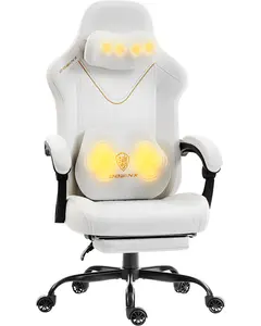 Dowinx Gaming Video Gaming Chair with Shiatsu Neck Massage and Lumbar Support Big and Tall Home Office High Back Recliner Height Adjustable Ergonomic Comfy Leather Computer Desk Chair