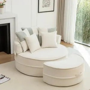 DONEXT Modern Oversized Chenille Upholstered Barrel Chair - Soft Round Lounge Chair, 5 Pillows Included, includes ottomans (Half Moon Design), for Living Room, Reading Nook