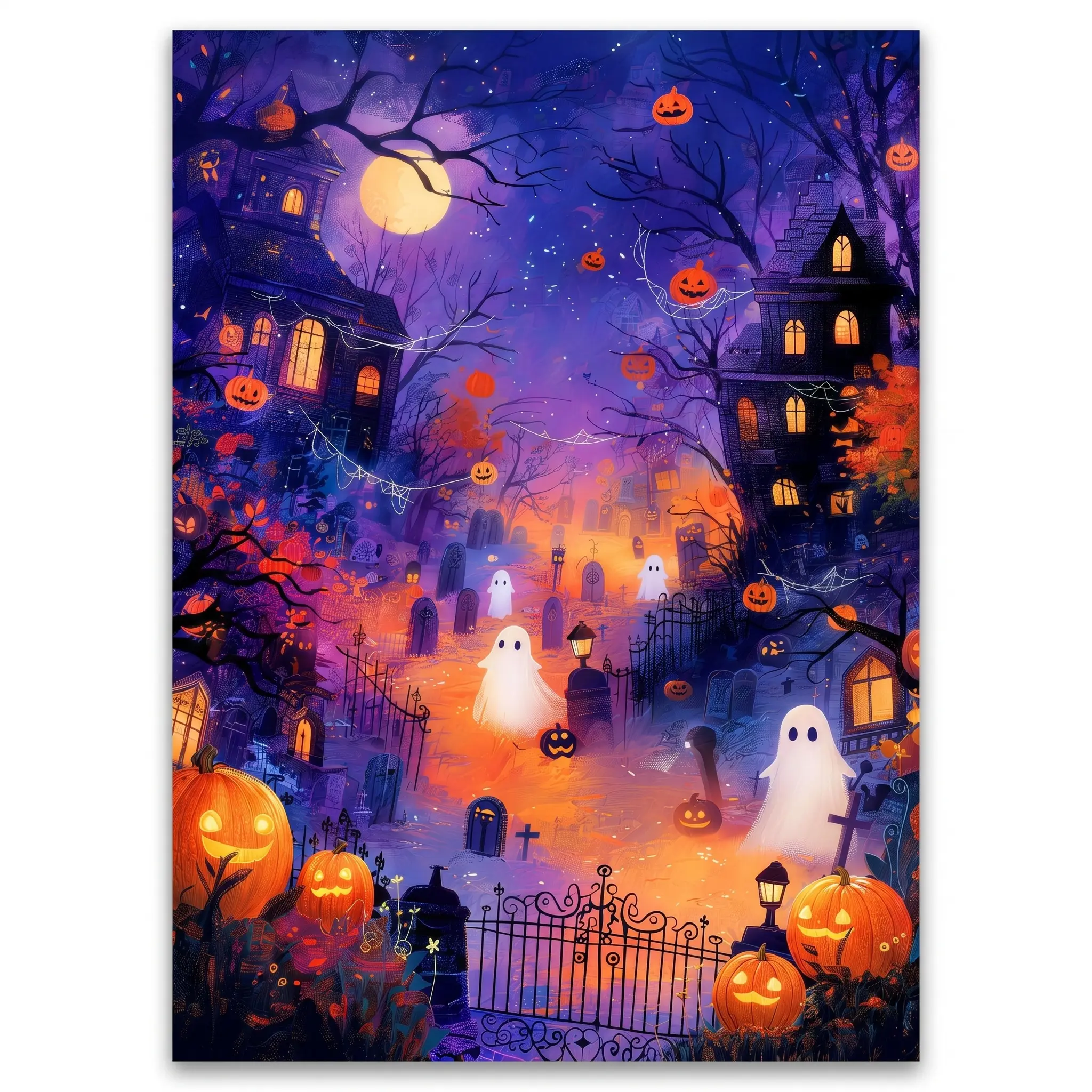 1000-Piece Halloween Haunted Village Puzzle with Ghosts, Pumpkins, Artistic Spooky Wall Art, 100% Recyclable High-Grade Blue Board, 27.5" x 19.7" (70 x 50 cm) Home Decor for Ages 13+, Adults & Art Lovers, 1000Piece