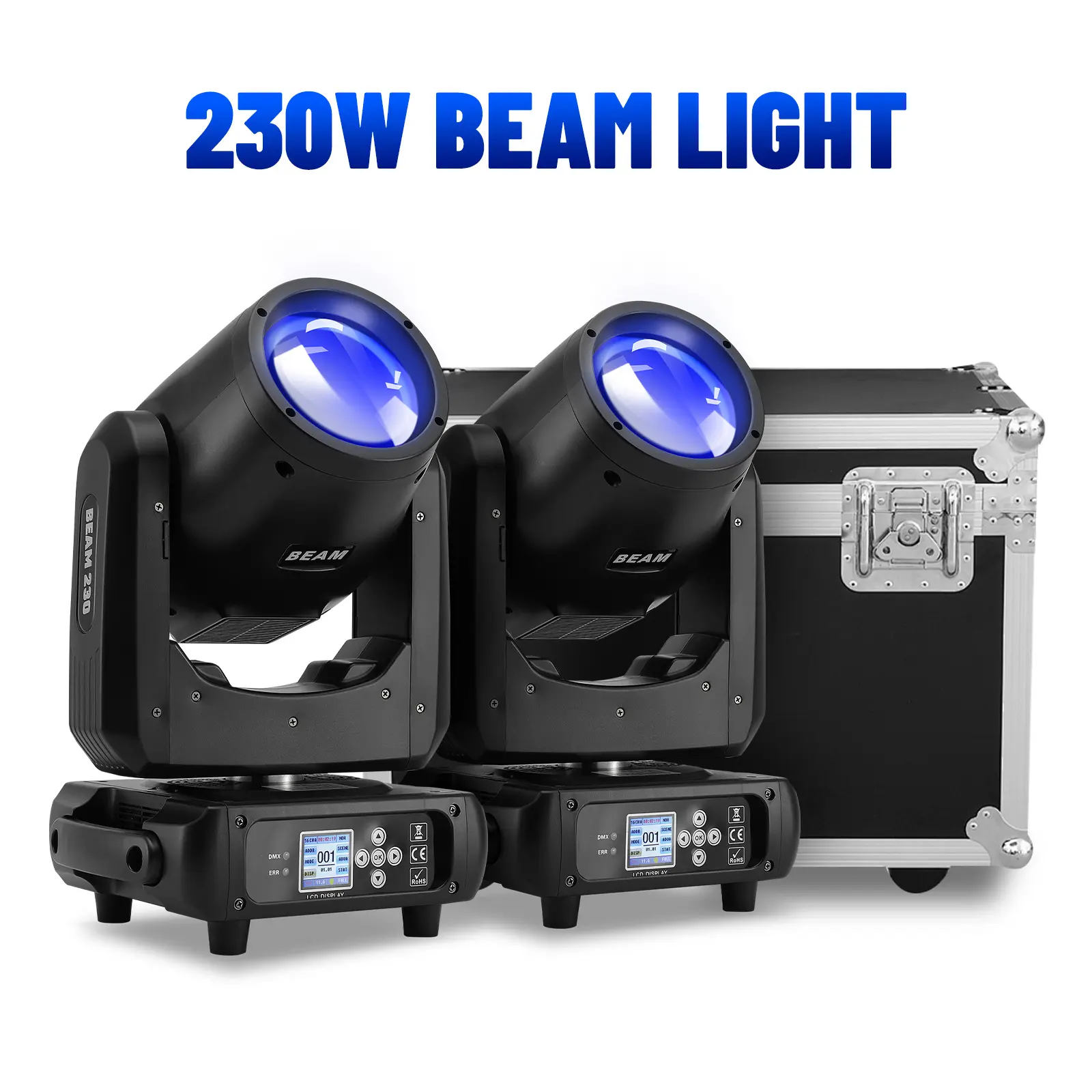 PAIDUN 2PCS 230W 7R Mini Beam Moving Head Light Flight Case Set 8+16Prism 17Gobo Wash DJ Club Disco Bar Party Show Event