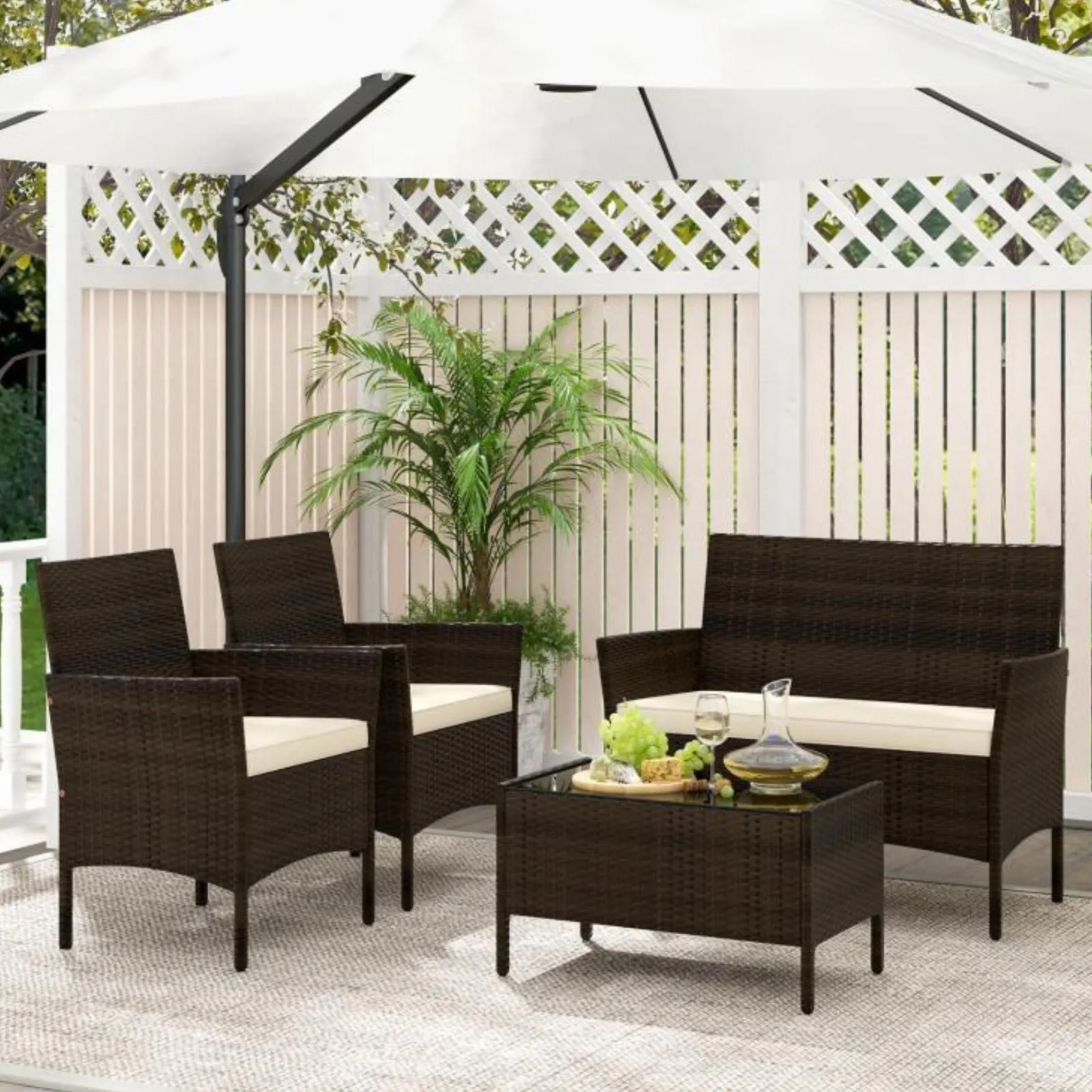 COSTWAY Outdoor Patio Rattan Furniture, 2/3/4 Pieces Sofa Set with Cushions & Coffee Table, Modern Patented Wicker Loveseat-Deals for You Days,4th of july decor, dad gift