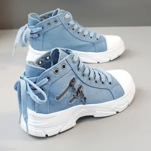 Women’s platform sneakers, high-top lace-up shoes with zip detail, casual all-match sports shoes, plus-size runner trainer