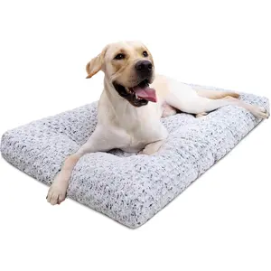 Washable Dog Bed Deluxe Plush Dog Crate Beds Comfy Kennel Pad Anti-Slip Pet Sleeping Mat for Large, Jumbo, Medium, Small Dogs Breeds, 35" x 23", Gray