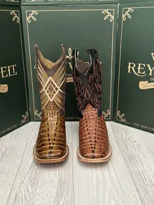070 Cola Embossed Print Botas De Rancho Para Caballero Square Toe Leather Sole