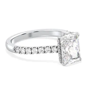 3 Carat Radiant Cut Moissanite Engagement Ring: Hidden Halo, D VVS1, Sterling Silver