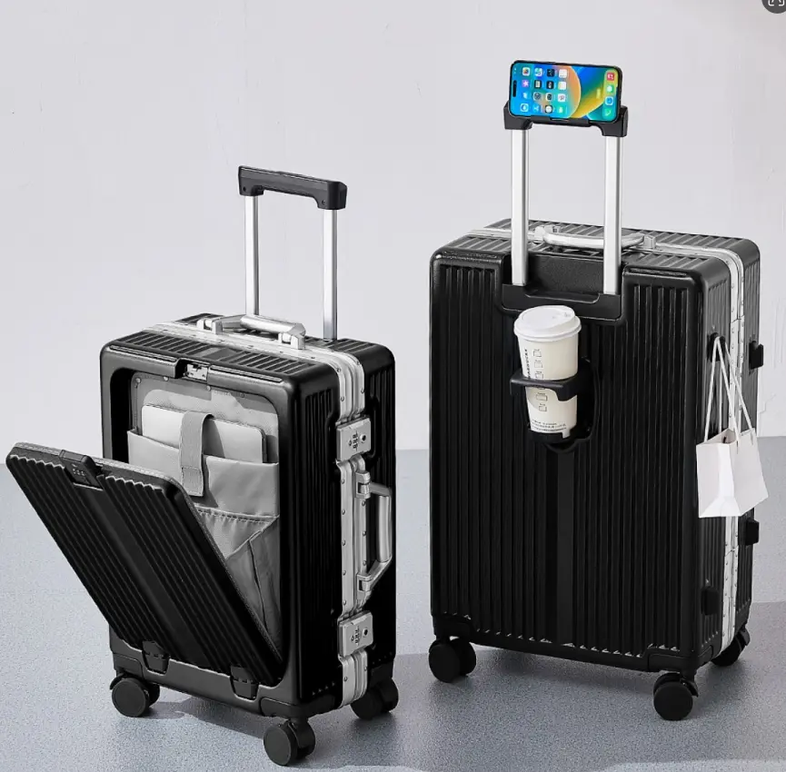 Vacuum Compression Travel Suitcase Handheld Luggage Ready-to-Travel USB Port Password Trolley Case Integrated Aluminum Frame Multifunctional Travel Box Universal Wheels Anti-Crash Travel Suitcase Front Opening 20/24 Inch