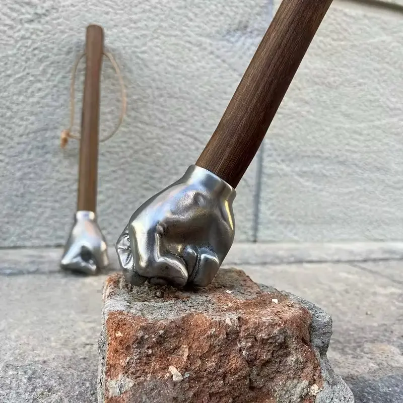 Stainless Steel Head Decorative Hammer Tool with Wooden Handle - Portable Size, Decorative Look, Men's Unique Gift, Man Cave Display Ornament (Home Use)