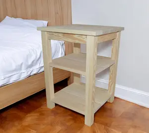 HomeRoots 548325 28 in. Natural Solid Wood Nightstand Bedside Table - Storage Nightstand, Bedroom Side Table with Wooden Tabletop
