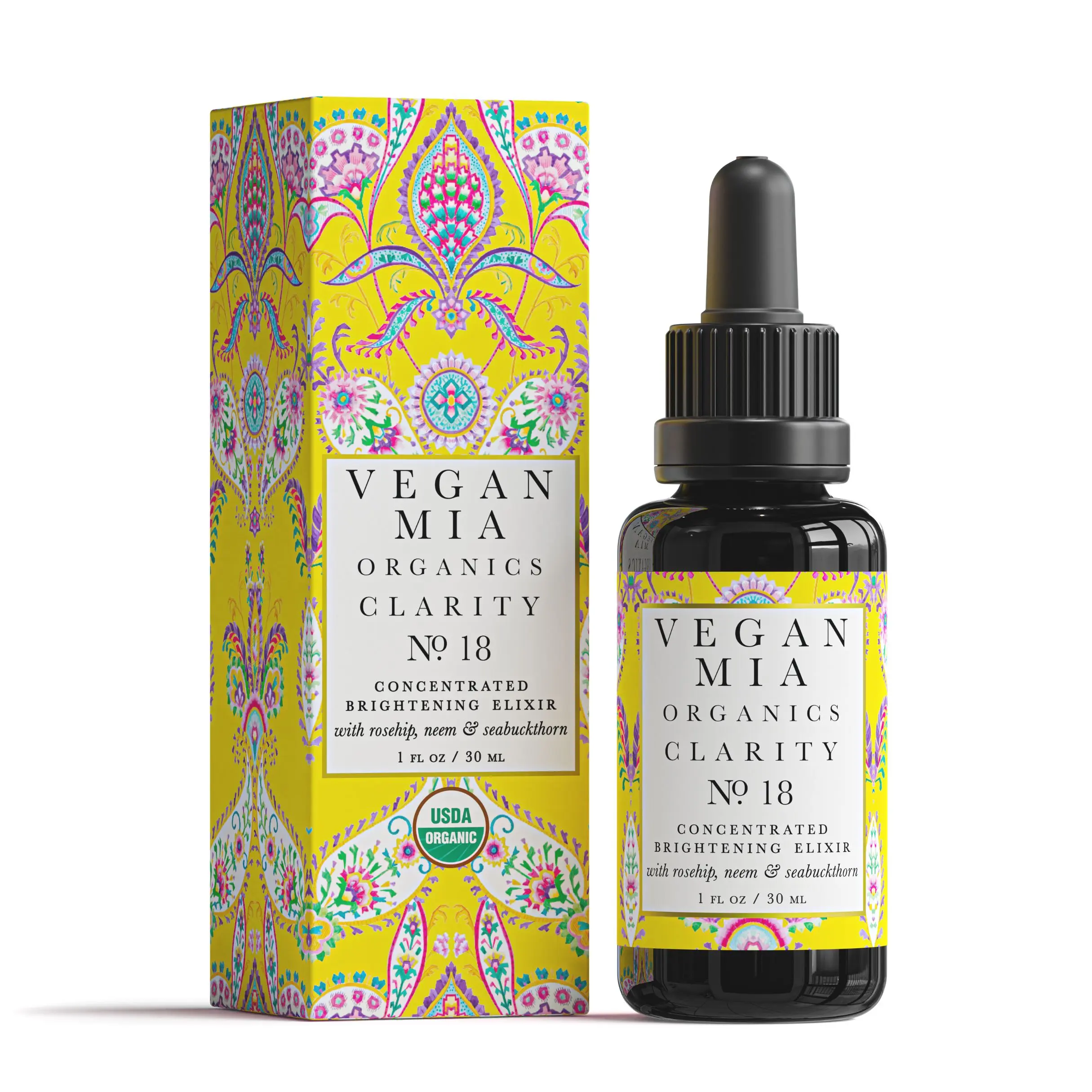 Vegan Mia - USDA Organic Clarity Brightening & Balancing Elixir Face Oil - Face Moisturizer For Dry Skin, Acne Scars, Dark Spot & Hyperpigmentation with Black Seed, Rosehip, Jojoba Oil & More - 1 fl oz