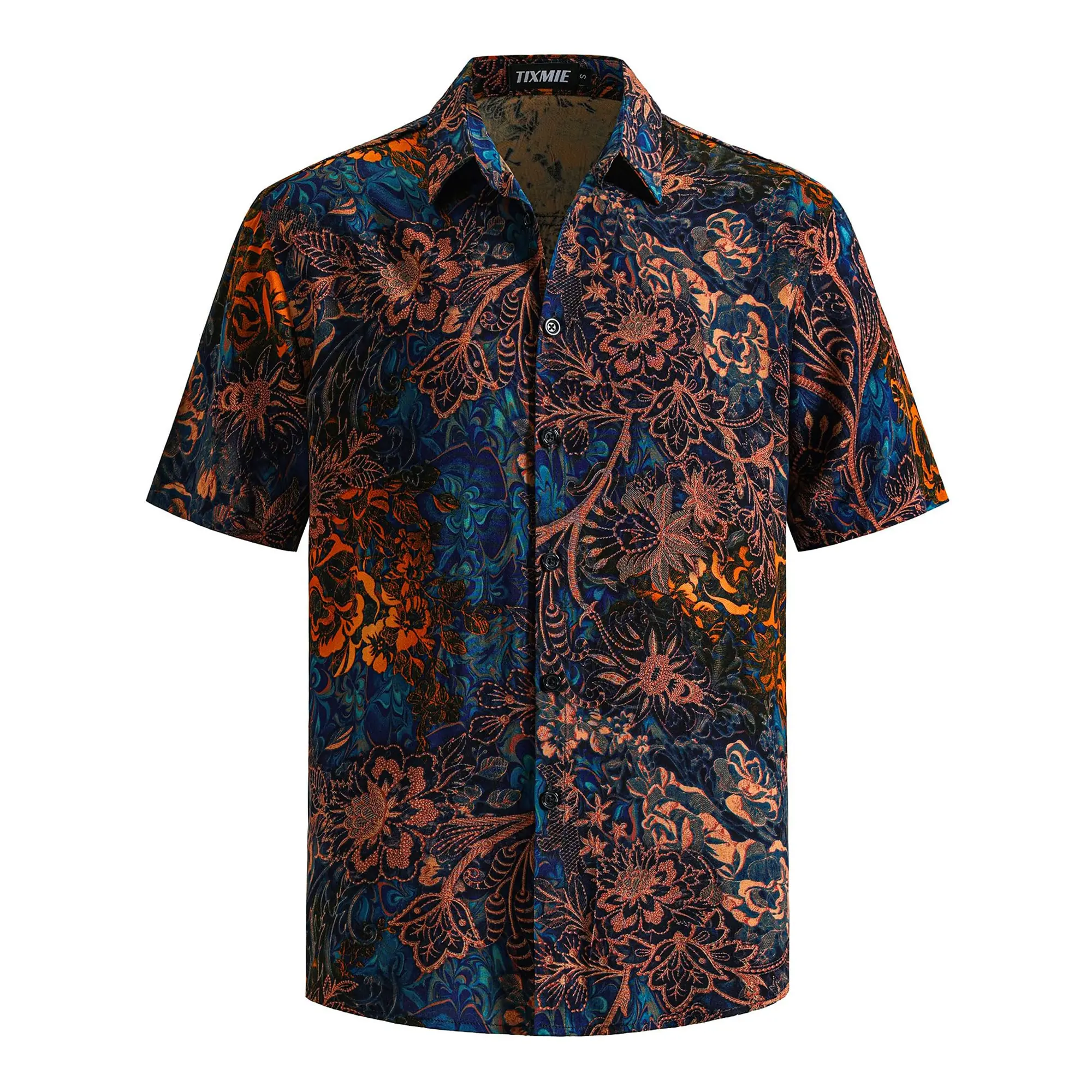 TIXMIE Mens Retro Hawaiian Shirt - Rayon Tropical Floral Print Short-Sleeve Button-Down Casual Menswear Top for Summer Beach Vacation,summerwins,father'sdaygifts,back to school,back to school shopping,clothes for back to school,first day of school outfits
