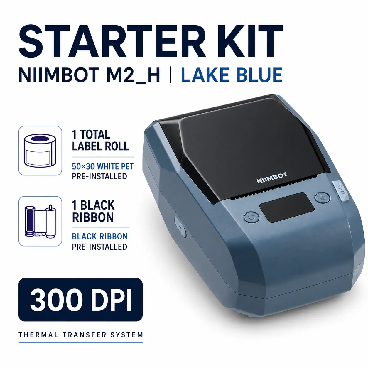 NIIMBOT M2_H 300 DPI Bluetooth Thermal Transfer Label Maker Kit for Small Business Packaging, Inventory, Barcodes, Vials & Office Organization